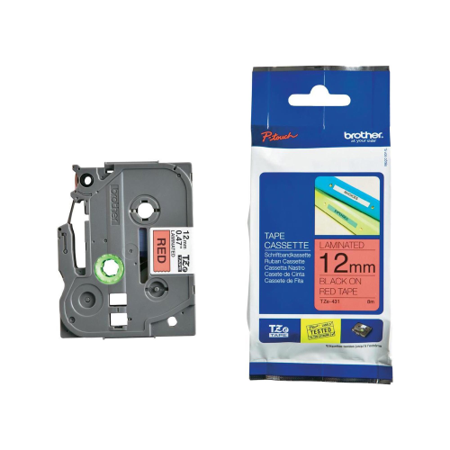 BROTHER TZE431 NASTRO LAMINATO 12MM X 8MT COLORE ROSSO STAMPA NERO